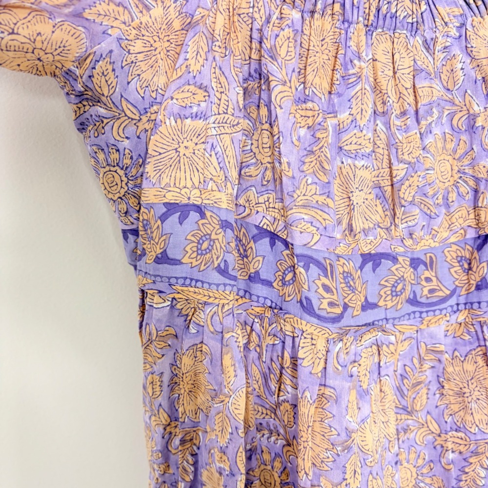 Cleobella Hattie Mini Dress Vine Block Floral Print Boho S Balloon Puff Sleeve - Picture 8 of 10